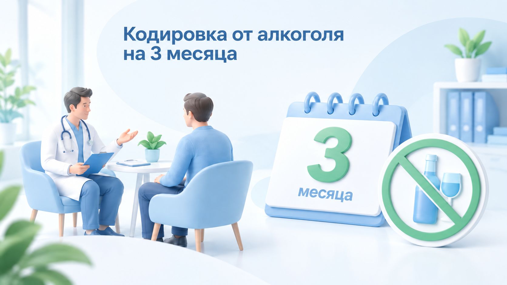 Кодировка от алкоголя на 3 месяца: консультация врача, календарь с обозначением трех месяцев и символ отказа от алкоголя.
